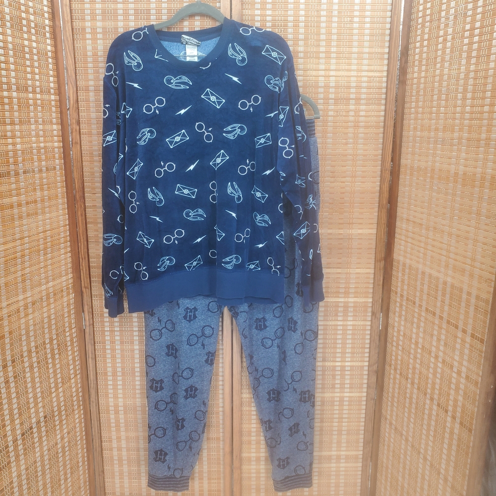 ♡ Harry Potter Ring Neck Two Piece Pajama Set Blue Size Large/Extra Large